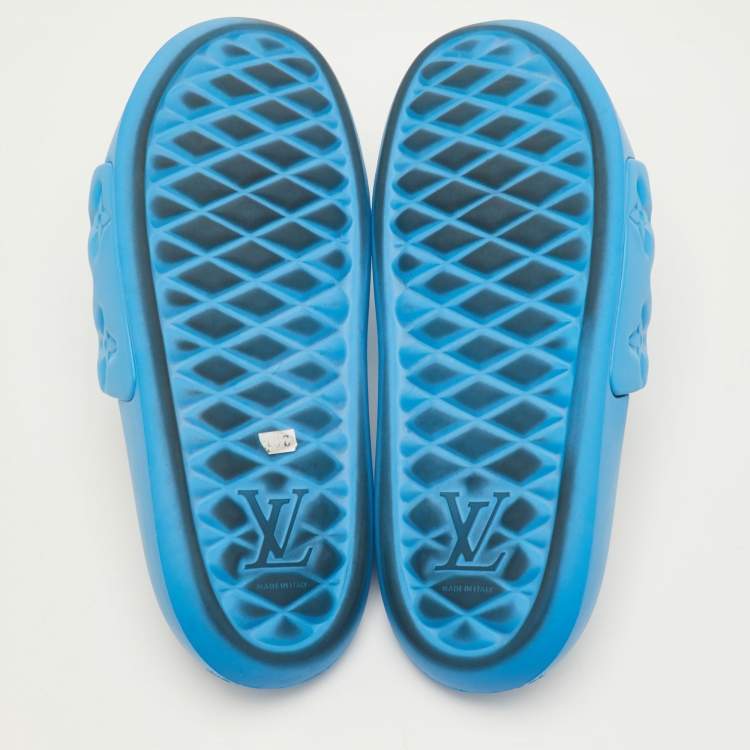 Pre Owned Louis Vuitton Waterfront Size 41 Blue Monogram Rubber Pool Slide Sandals