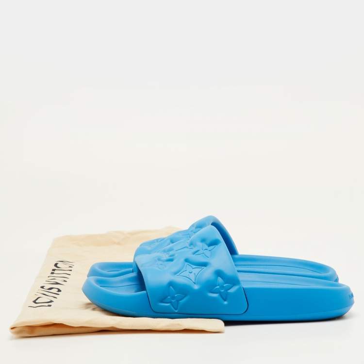 Pre Owned Louis Vuitton Waterfront Size 41 Blue Monogram Rubber Pool Slide Sandals