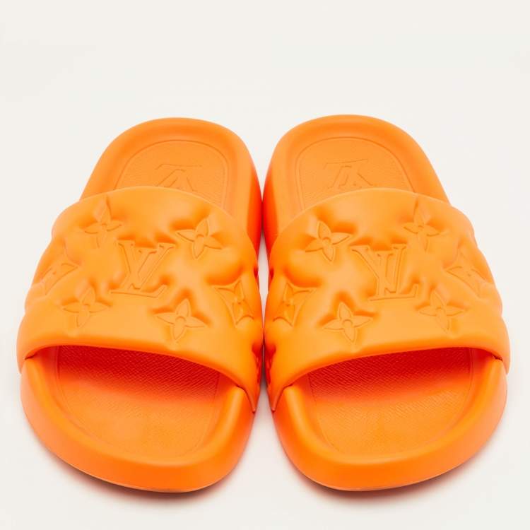Pre Owned Louis Vuitton Waterfront Size 41 Orange Monogram Rubber Pool Slide Sandals