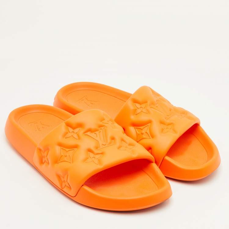 Pre Owned Louis Vuitton Waterfront Size 41 Orange Monogram Rubber Pool Slide Sandals