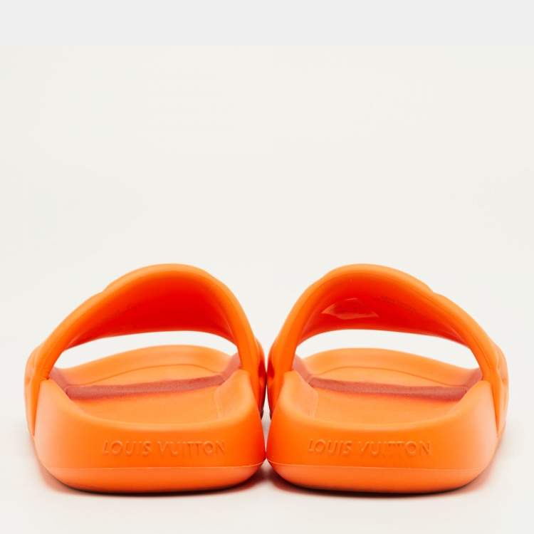 Pre Owned Louis Vuitton Waterfront Size 41 Orange Monogram Rubber Pool Slide Sandals
