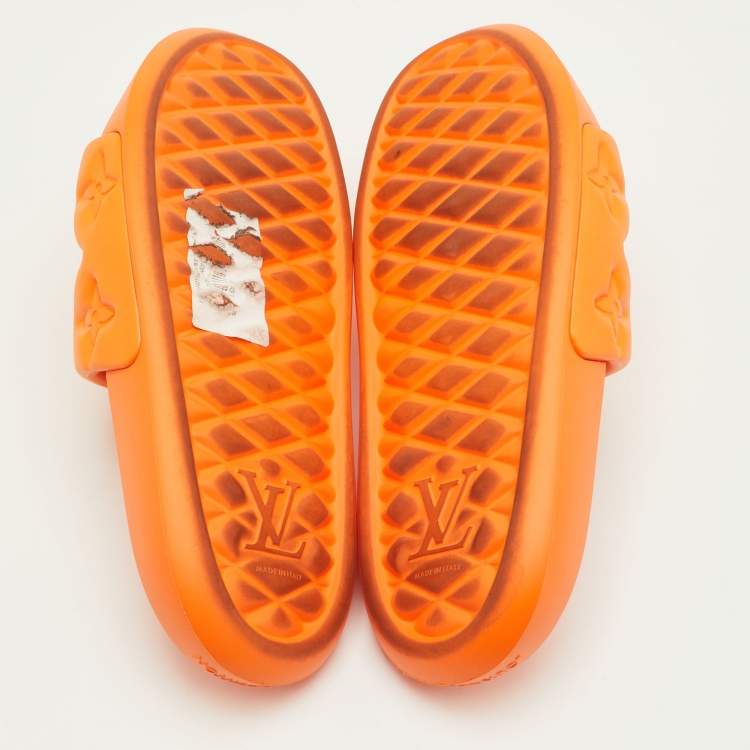 Pre Owned Louis Vuitton Waterfront Size 41 Orange Monogram Rubber Pool Slide Sandals