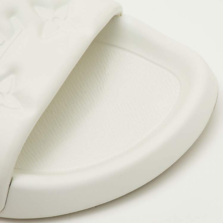 Pre Owned Louis Vuitton Waterfront Size 41 White Monogram Rubber Pool Slide Sandals
