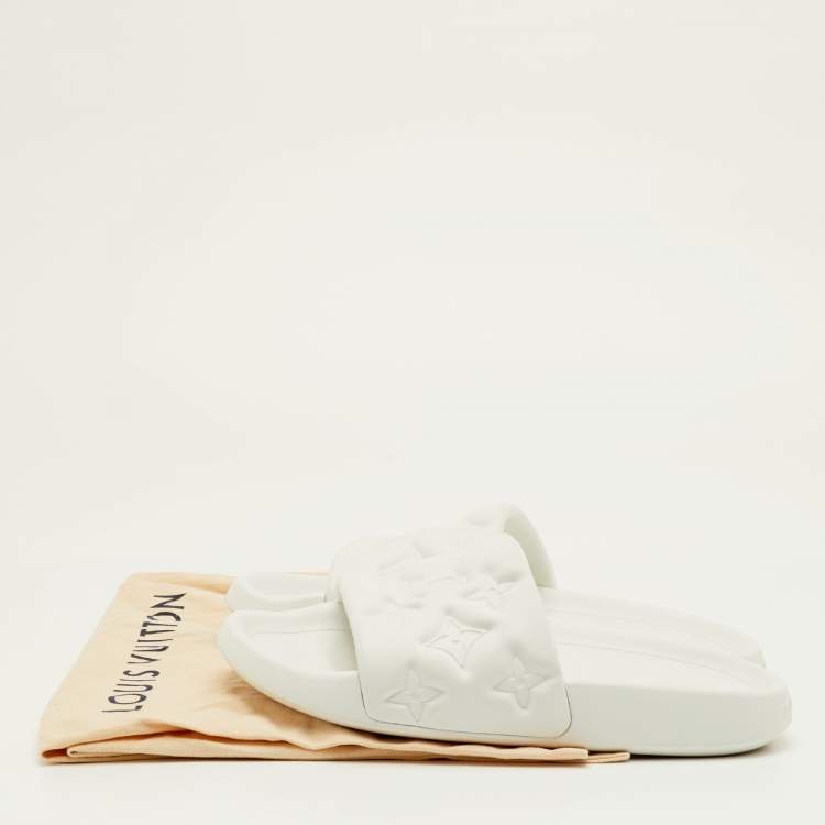 Pre Owned Louis Vuitton Waterfront Size 41 White Monogram Rubber Pool Slide Sandals