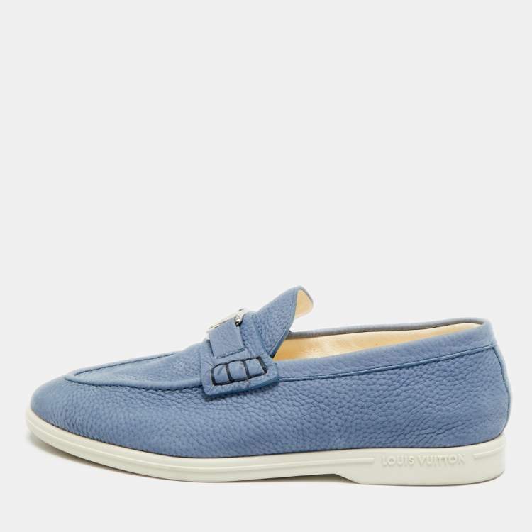 Pre Owned Louis Vuitton Estate Size 41.5 Blue Nubuck Leather Loafers