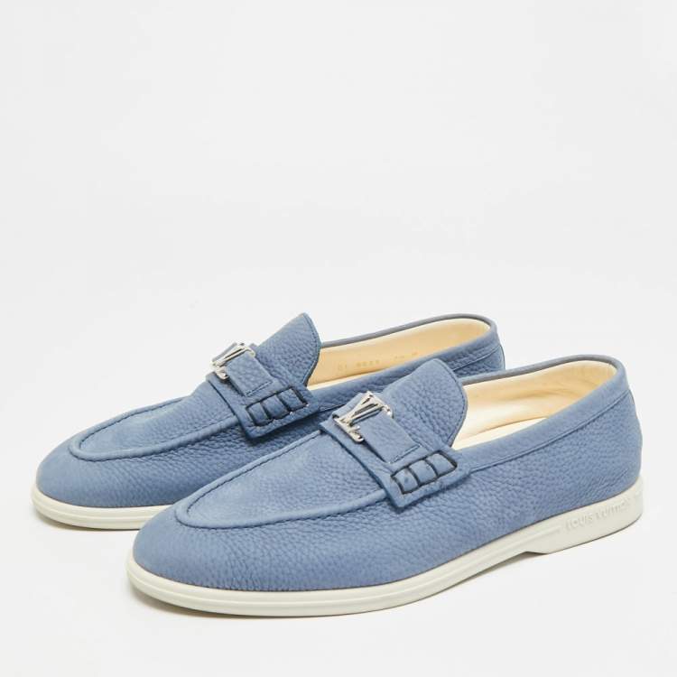 Pre Owned Louis Vuitton Estate Size 41.5 Blue Nubuck Leather Loafers