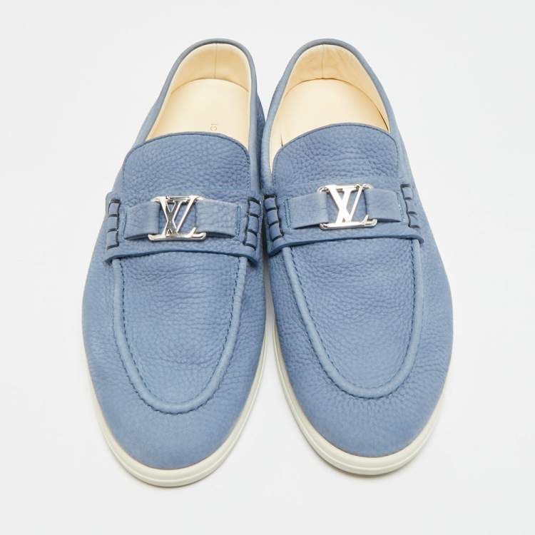 Pre Owned Louis Vuitton Estate Size 41.5 Blue Nubuck Leather Loafers