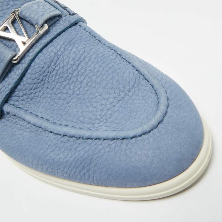 Pre Owned Louis Vuitton Estate Size 41.5 Blue Nubuck Leather Loafers