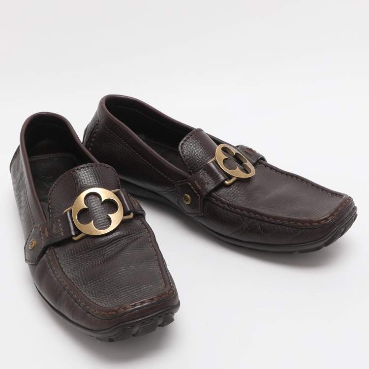 Pre Owned Louis Vuitton Flower Logo Size 42 Brown Leather Loafers