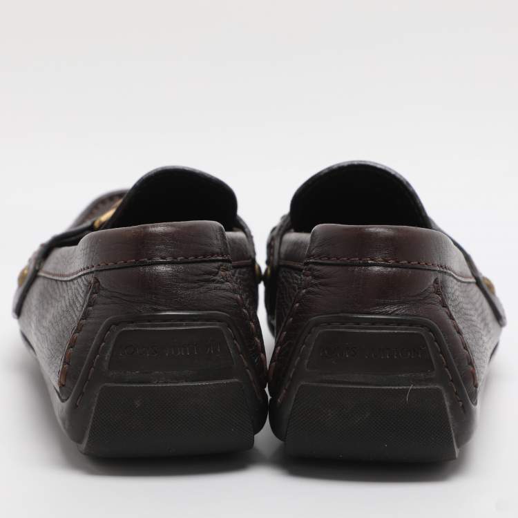 Pre Owned Louis Vuitton Flower Logo Size 42 Brown Leather Loafers