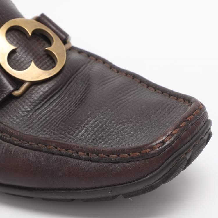 Pre Owned Louis Vuitton Flower Logo Size 42 Brown Leather Loafers