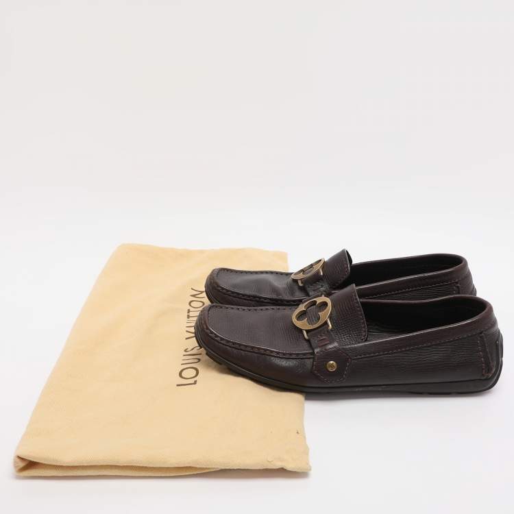 Pre Owned Louis Vuitton Flower Logo Size 42 Brown Leather Loafers