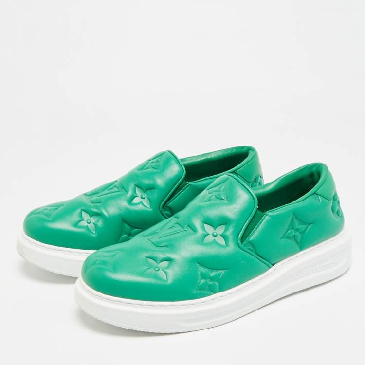 Pre Owned Louis Vuitton Beverly Hills Size 41.5 Green Monogram Leather Slip On Sneakers