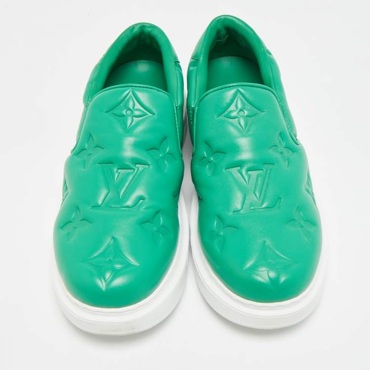 Pre Owned Louis Vuitton Beverly Hills Size 41.5 Green Monogram Leather Slip On Sneakers