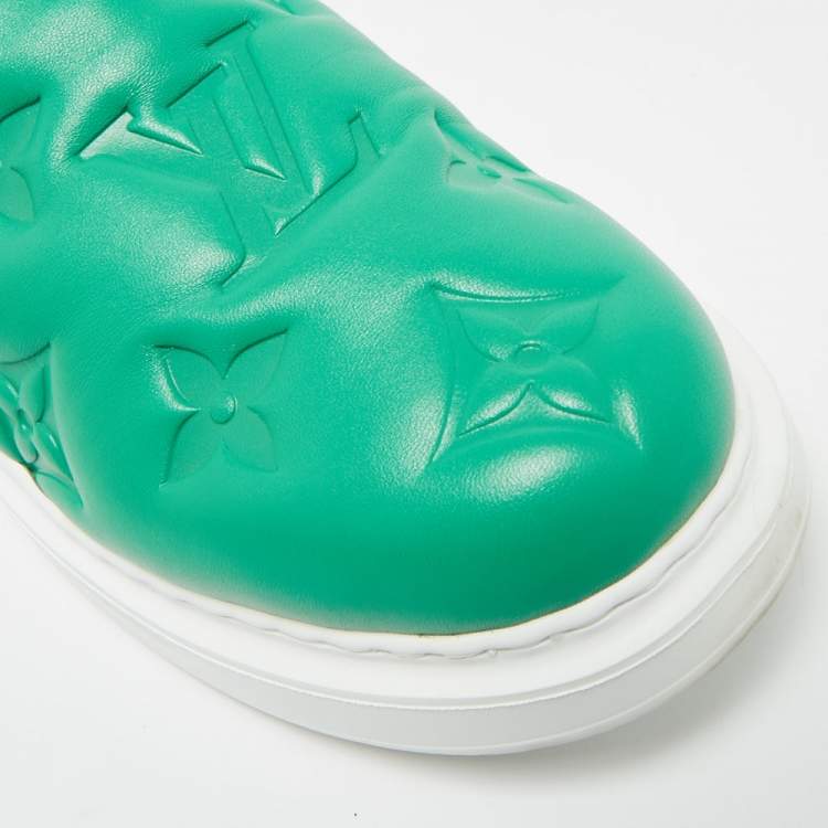 Pre Owned Louis Vuitton Beverly Hills Size 41.5 Green Monogram Leather Slip On Sneakers