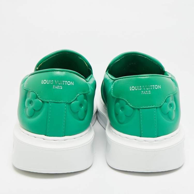 Pre Owned Louis Vuitton Beverly Hills Size 41.5 Green Monogram Leather Slip On Sneakers