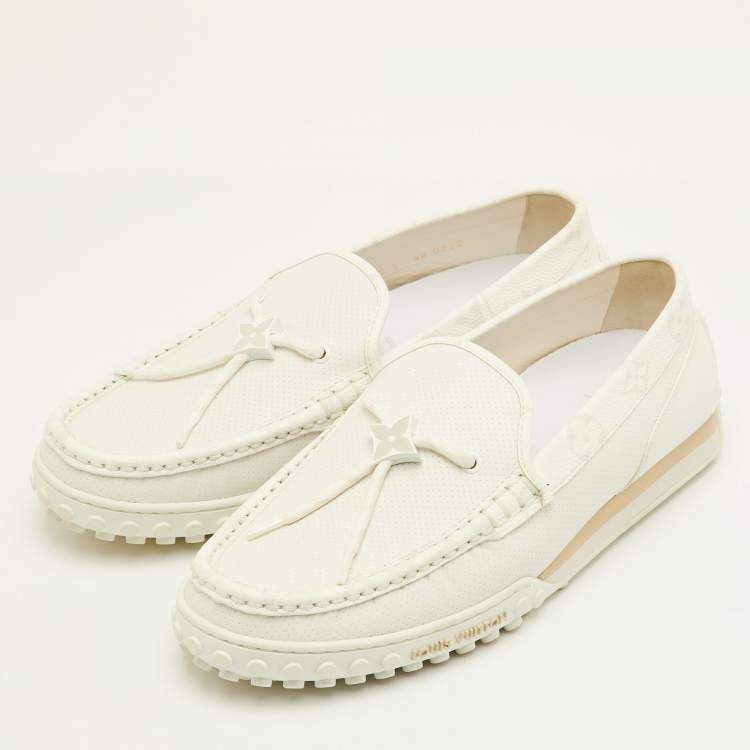 Pre Owned Louis Vuitton LV Racer Size 41 White Leather Slip On Loafers
