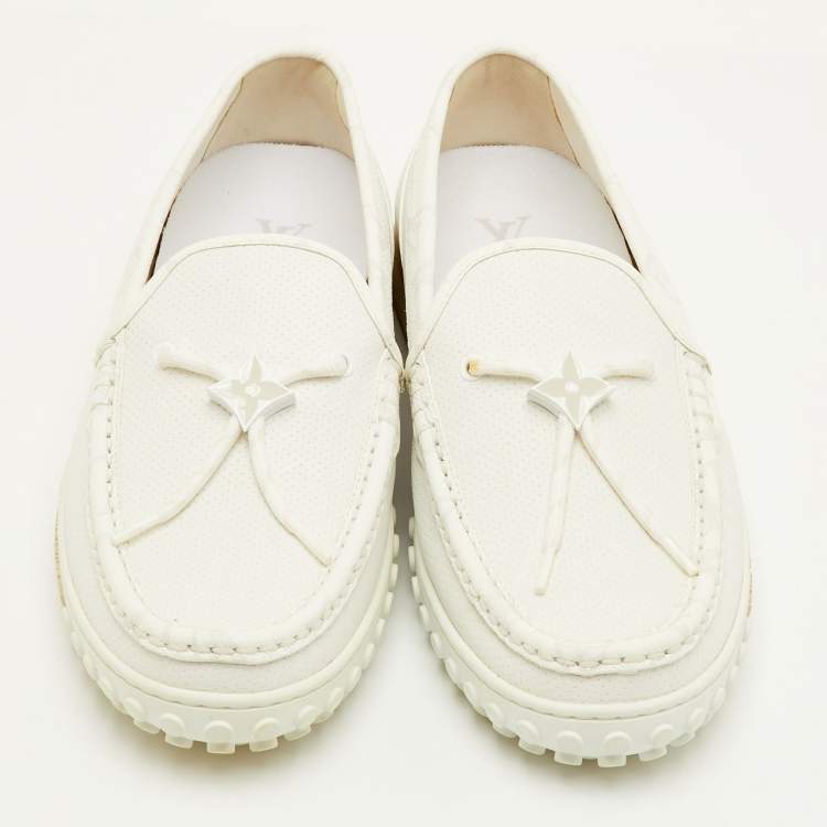 Pre Owned Louis Vuitton LV Racer Size 41 White Leather Slip On Loafers