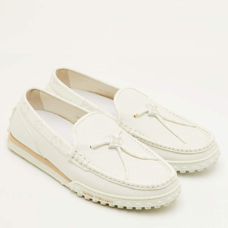 Pre Owned Louis Vuitton LV Racer Size 41 White Leather Slip On Loafers