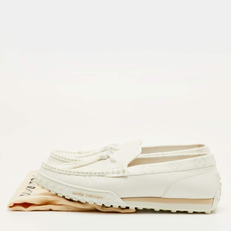 Pre Owned Louis Vuitton LV Racer Size 41 White Leather Slip On Loafers