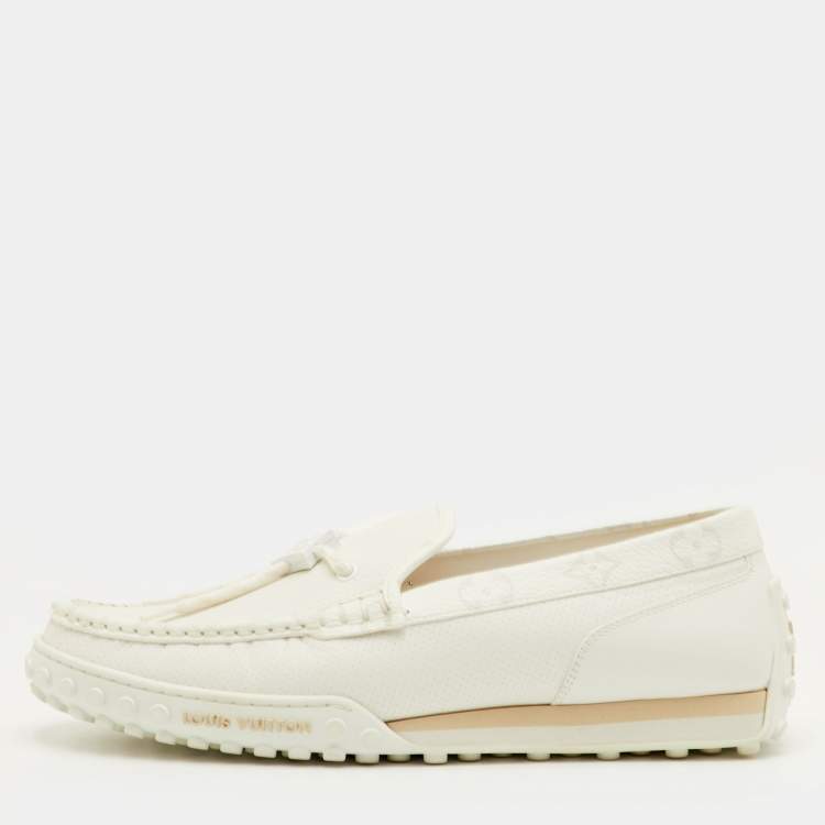 Pre Owned Louis Vuitton LV Racer Size 41 White Leather Slip On Loafers