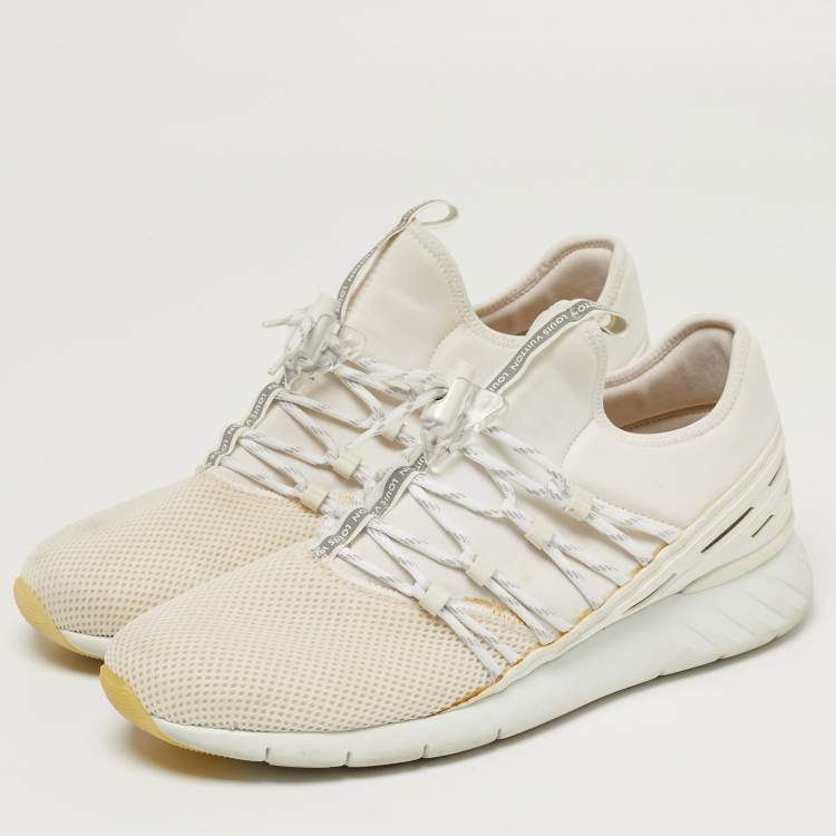 Pre Owned Louis Vuitton Fastlane Size 43.5 White Mesh and Neoprene Low Top Sneakers