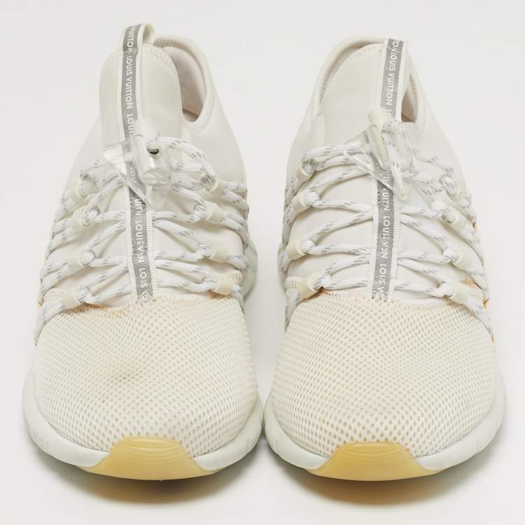 Pre Owned Louis Vuitton Fastlane Size 43.5 White Mesh and Neoprene Low Top Sneakers