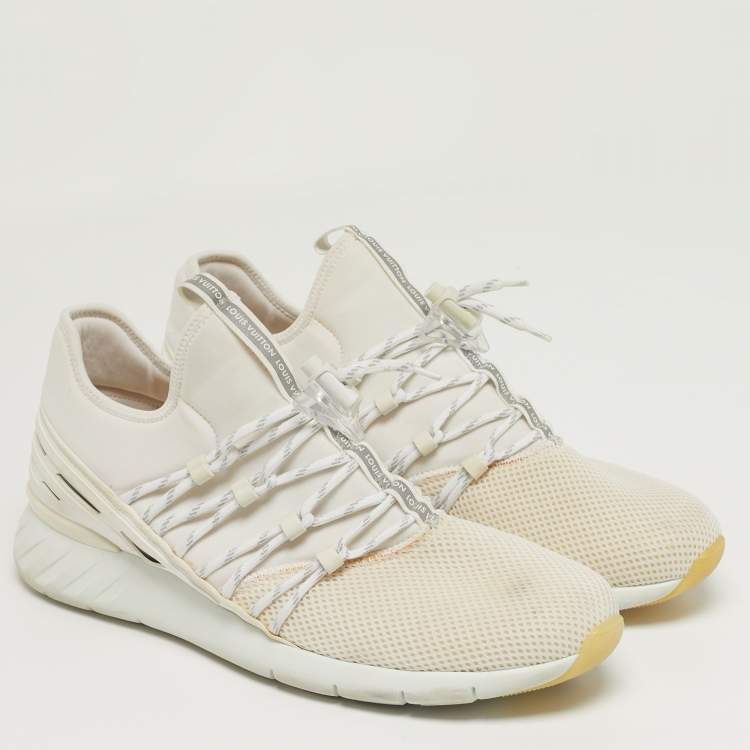 Pre Owned Louis Vuitton Fastlane Size 43.5 White Mesh and Neoprene Low Top Sneakers