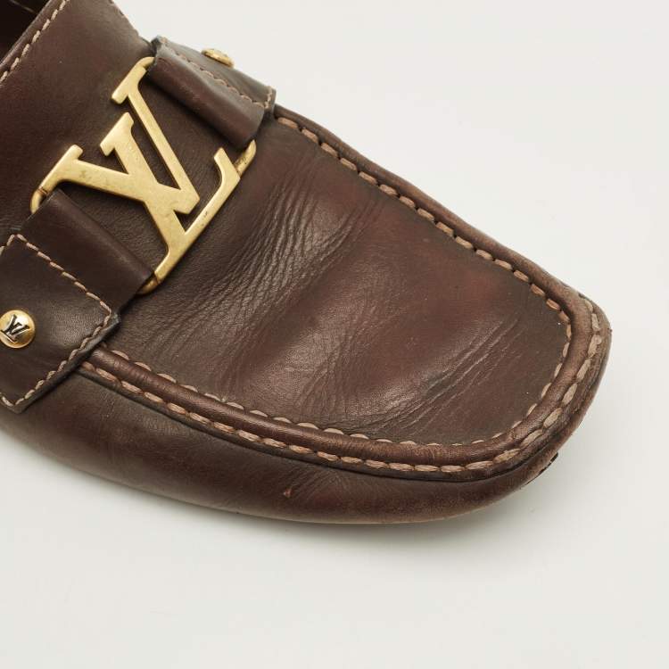 Pre Owned Louis Vuitton Monte Carlo Size 42.5 Brown Leather Loafers