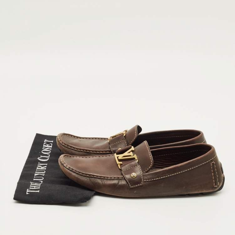 Pre Owned Louis Vuitton Monte Carlo Size 42.5 Brown Leather Loafers