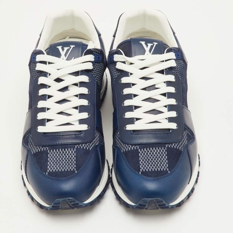 Pre Owned Louis Vuitton Run Away Size 41 Navy Blue Leather and Damier Suede Sneakers