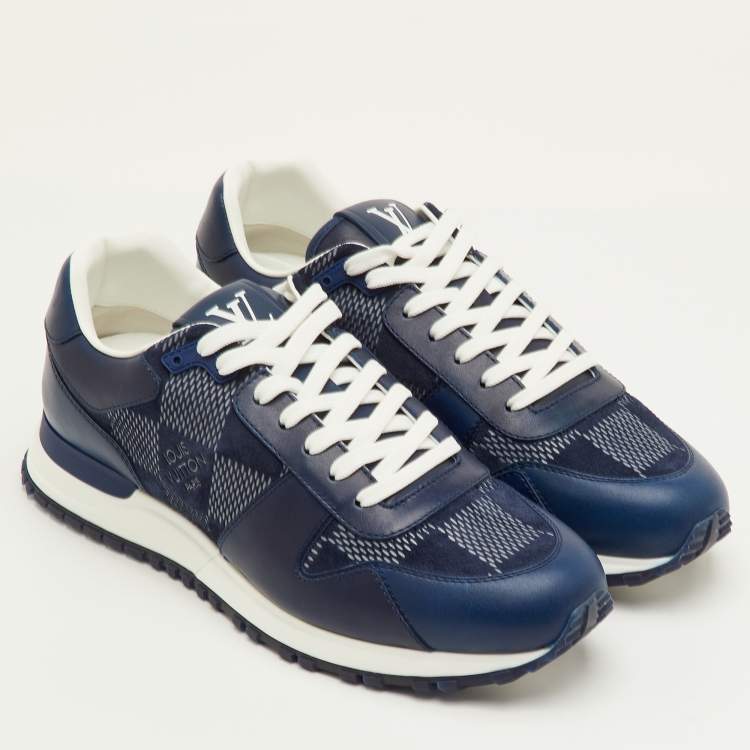 Pre Owned Louis Vuitton Run Away Size 41 Navy Blue Leather and Damier Suede Sneakers