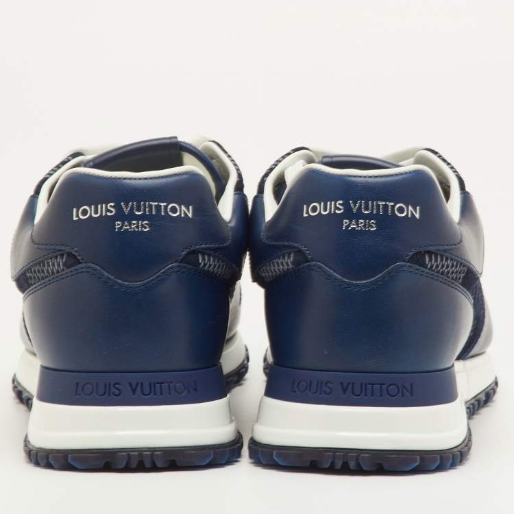 Pre Owned Louis Vuitton Run Away Size 41 Navy Blue Leather and Damier Suede Sneakers