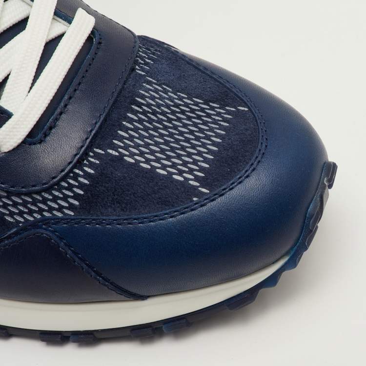 Pre Owned Louis Vuitton Run Away Size 41 Navy Blue Leather and Damier Suede Sneakers