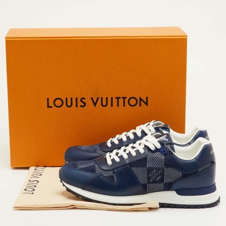 Pre Owned Louis Vuitton Run Away Size 41 Navy Blue Leather and Damier Suede Sneakers