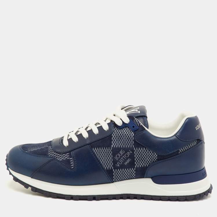 Pre Owned Louis Vuitton Run Away Size 41 Navy Blue Leather and Damier Suede Sneakers