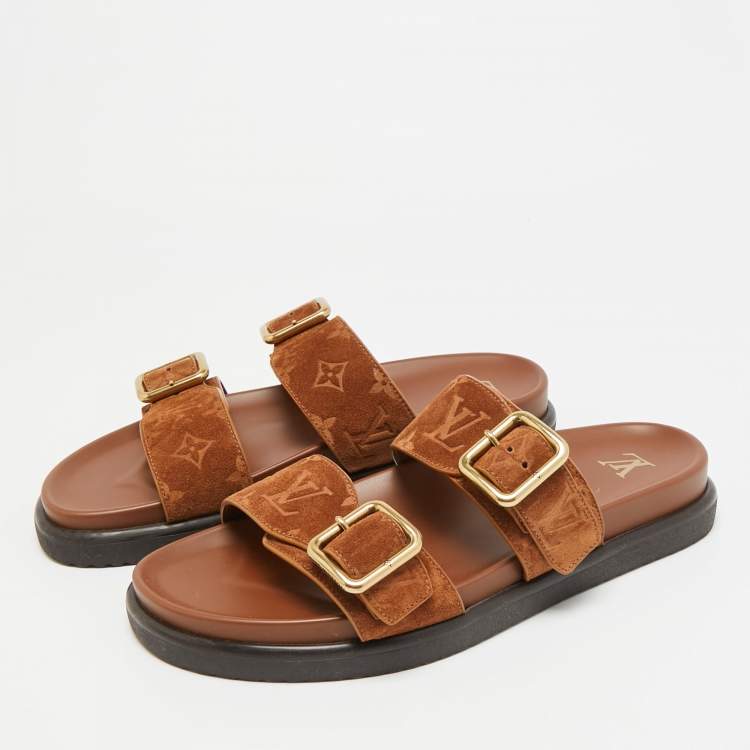 Pre Owned Louis Vuitton LV Venice Size 43.5 Brown Suede Mules