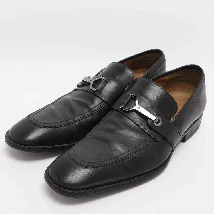Pre Owned Louis Vuitton Size 45 Black Leather Loafers
