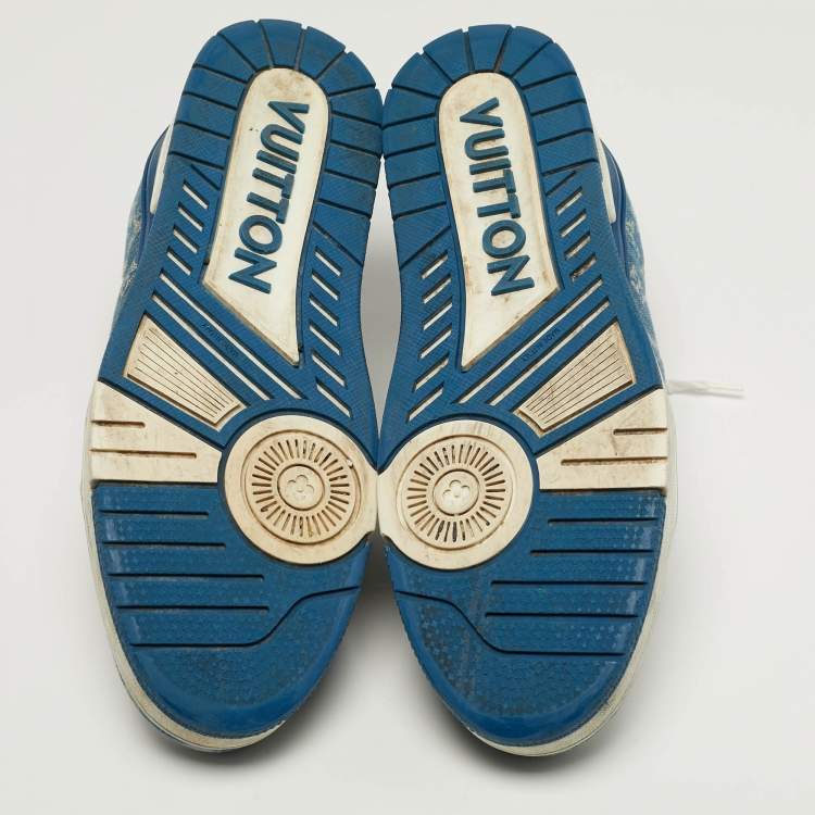 Pre Owned Louis Vuitton LV Trainer Size 46 White Denim and Leather Lace Up Sneakers