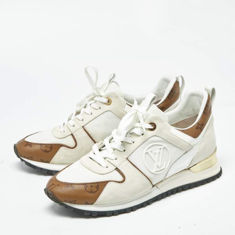 Pre Owned Louis Vuitton Run Away Size 42 Tricolor Monogram Canvas and Suede Lace Up Sneakers