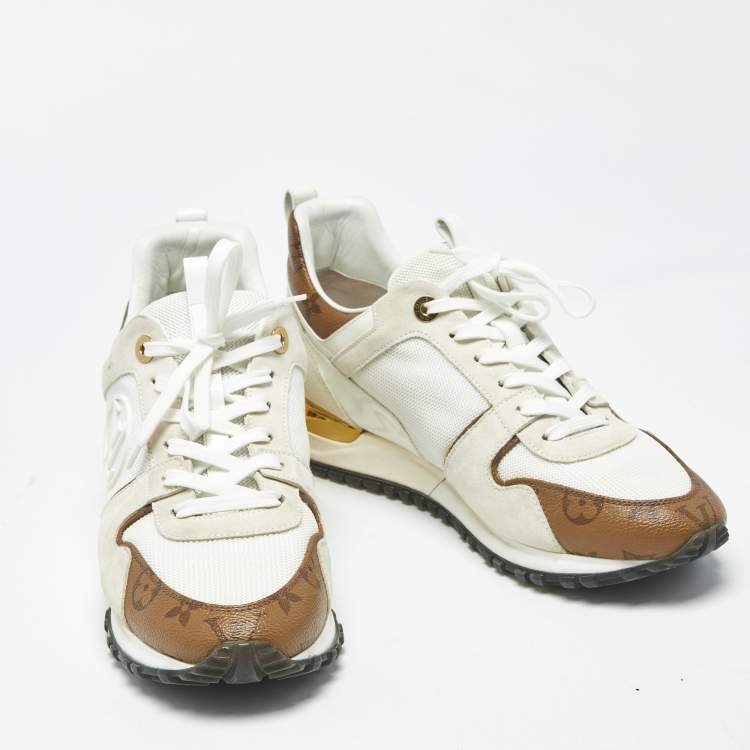 Pre Owned Louis Vuitton Run Away Size 42 Tricolor Monogram Canvas and Suede Lace Up Sneakers