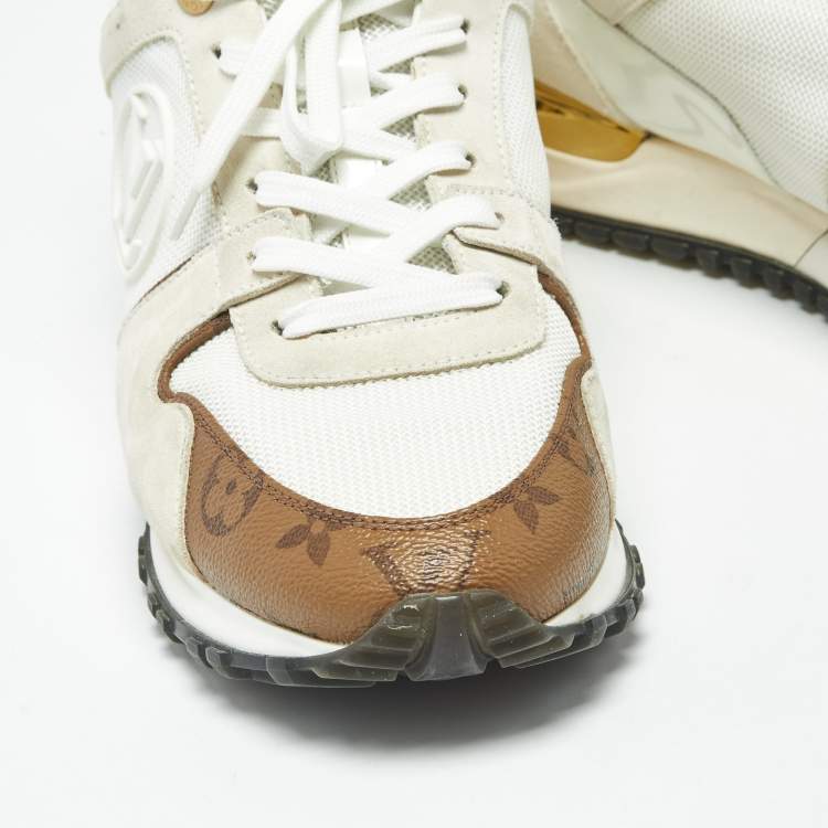 Pre Owned Louis Vuitton Run Away Size 42 Tricolor Monogram Canvas and Suede Lace Up Sneakers