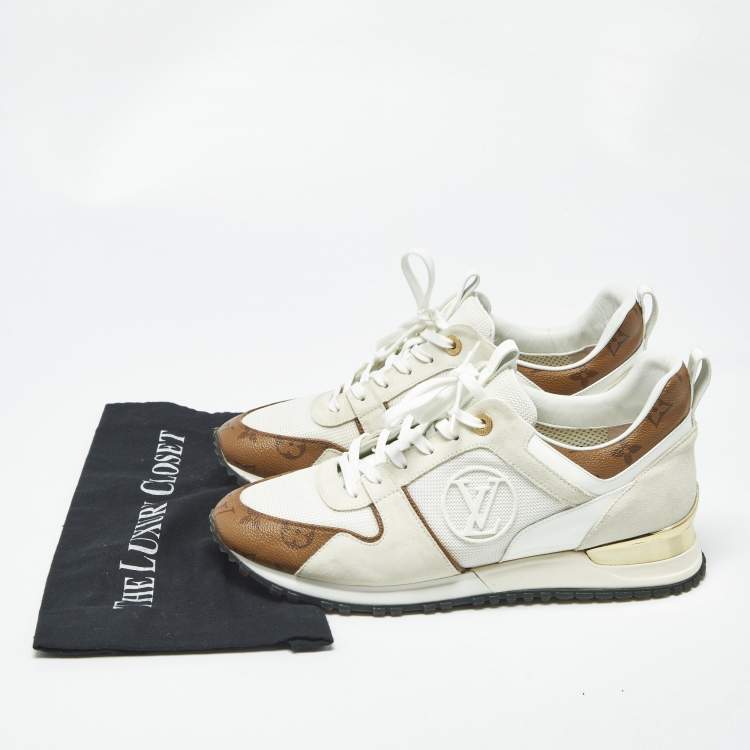 Pre Owned Louis Vuitton Run Away Size 42 Tricolor Monogram Canvas and Suede Lace Up Sneakers
