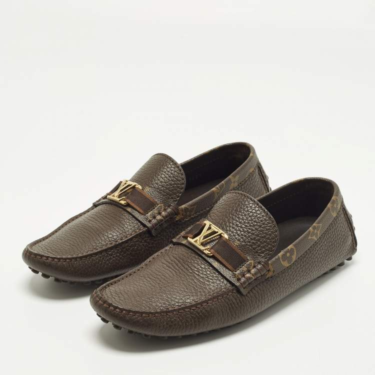 Pre Owned Louis Vuitton Hockenheim Size 40 Brown Leather Driver Loafers