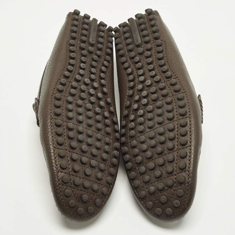 Pre Owned Louis Vuitton Hockenheim Size 40 Brown Leather Driver Loafers