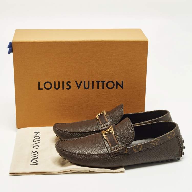 Pre Owned Louis Vuitton Hockenheim Size 40 Brown Leather Driver Loafers