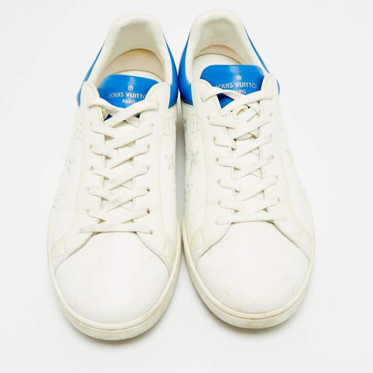 Pre Owned Louis Vuitton Luxembourg Size 41 White/Blue Gradient Monogram Leather Low Top Sneakers