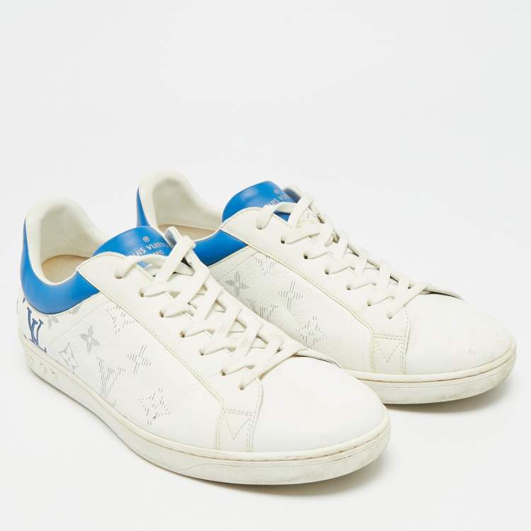 Pre Owned Louis Vuitton Luxembourg Size 41 White/Blue Gradient Monogram Leather Low Top Sneakers