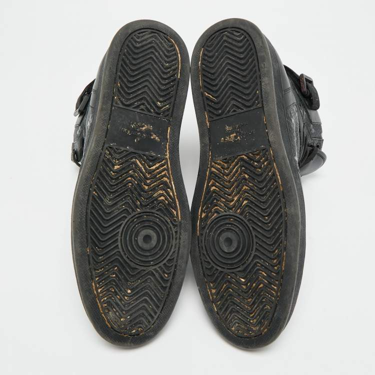 Pre Owned Louis Vuitton Rivoli Size 42.5 Black Monogram Canvas and Leather High Top Sneakers
