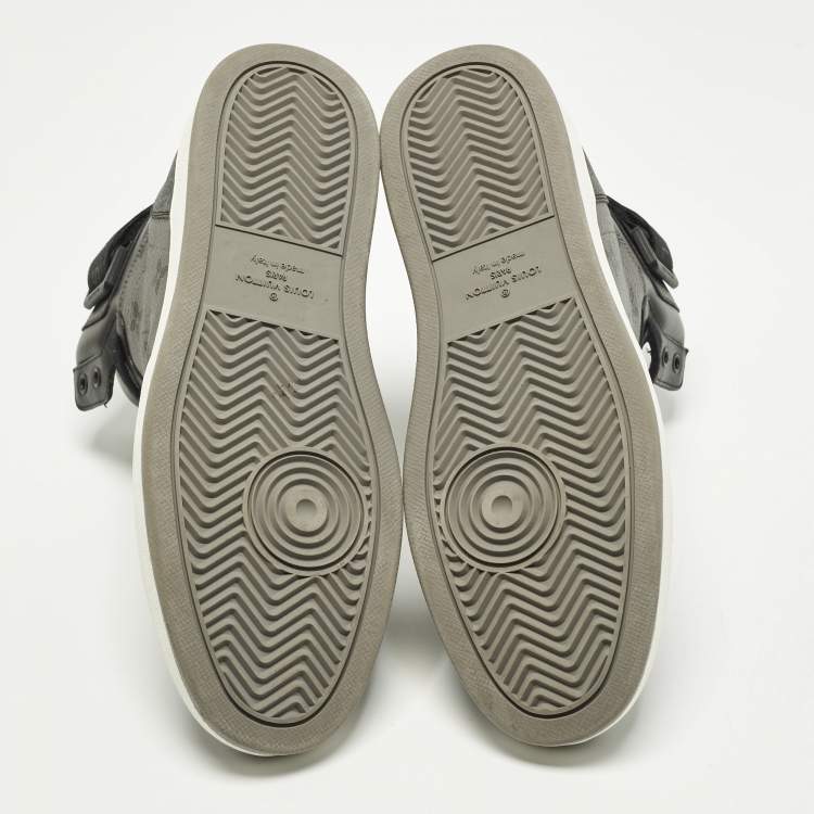 Pre Owned Louis Vuitton Rivoli Size 42.5 Black/Grey Monogram Canvas and Leather High Top Sneakers
